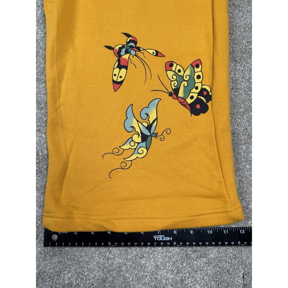 Ed Hardy Mustard Yellow Wide Leg Sweatpants with Butterfly Graphics - Picture 7 of 10